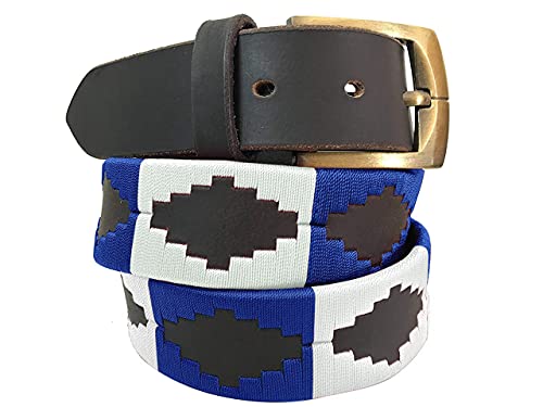 CARLOS DIAZ Mens Womens Premium Unisex Brown Leather Embroidered Designer Polo Belt (85 cm/ 32-34 Inches)