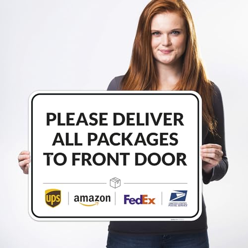 Image of Package Delivery Sign, Delivery Instructions Deliver All Package to Front Door Sign, 18x24 Inches, Rust Free .063 Aluminum, Fade Resistant, Made in USA by Sigo Signs