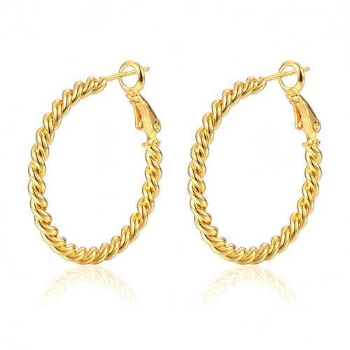 Aloooha 18K Gold Plated Twisted Hoop Earrings for Women Twist Rope Gold Hoop Earrings with Hypoallergenic 925 Sterling Silver Post Lightweight Comfortable for All-Day Wear Ideal Gift for Her