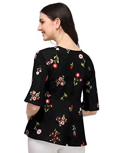 Image of Casual Regular Sleeves Printed Women Black Top