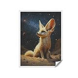 RPSIRVFO Oil Art Wall Decor Fox Stargazing Fennec fox sitting in the desert. Poster Kids' Room and Nursery Decor Bedroom and Living Room Charm