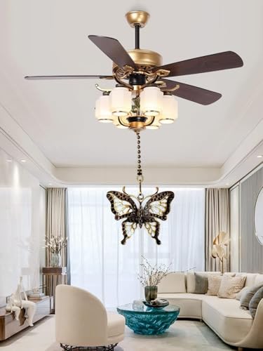 Image of Ceiling Fan Pull Chain Ornaments Extension,12 Inch Lighting And Fan Beaded Ball Fan Pull Chain Extender with Connector, Dragonfly and Butterfly Ceiling Fan Pull Chain Set-2Pcs
