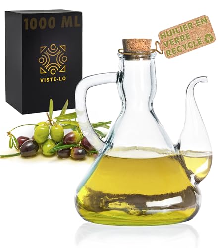 Huilier en Verre pour Huile d'olive | Distributeur Huile d'olive | Bouteille Recipient pour huiles vinaigre | Bouteille Huile Olive Bec verseur Huile d'olive...