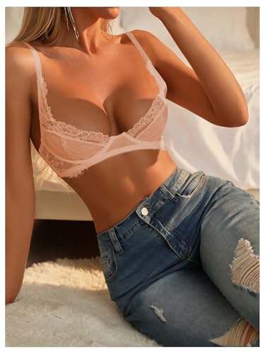 Image of RoseSeek Women's Sheer Lace Underwire Bras Backless Push Up Bra Lingerie