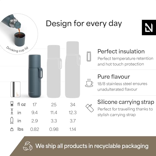 Image of LARS NYSOM Stainless Steel Thermo Water Bottle - Double Wall Insulated Water Bottle with Cup & Carry Strap, Leakproof Metal Bottle for Travel, Office & Outdoor (Stone Blue, 17oz)