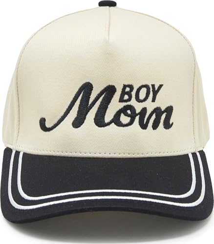 Funky Junque Trucker Hats for Women - Funny Retro 2 Tone Snapback Cap with Embroidered Brim Cute Country Western Style - Boy Mom - Black/Beige