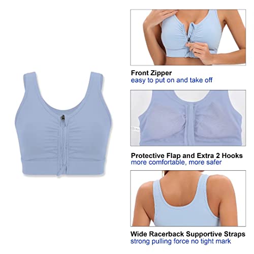 Zip Front Closure Surgical Sports Bra, Post Breast Surgery Mastectomy Compression Nursing Bra With Removable Pads (Baby Blue) #TOP5