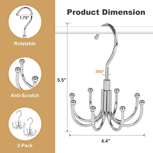 Topia Hanger Belt Hanger For Closet 2-Pack, Belt Rack, Tank Top Hanger, Bra Hanger, Belt Organizer With 8 Hanging Hooks, Accessory Organizers For Bra, Purse, Belt, Dog Collar, Tie, Scarf (Silver) #TOP2