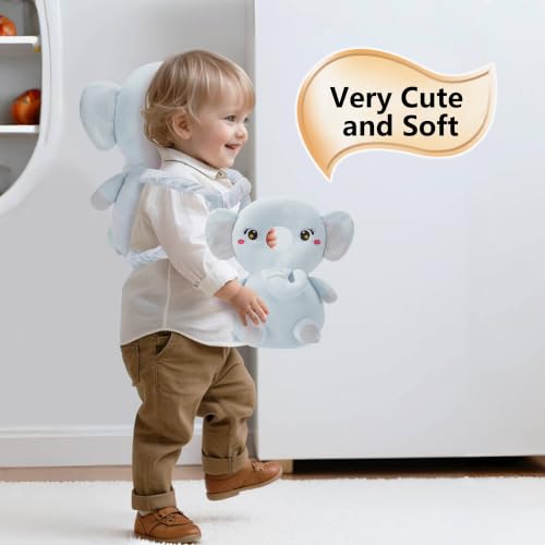 Image of Baby Head Back Protector Backpack Toddler Safety Protector Cushion Pad Soft, Adjustable and Lightweight Design for Safe Walking and Crawling Toddlers Girls and Boys(Light Blue Elephant)