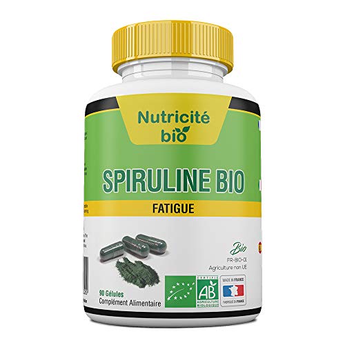 Spiruline bio 90 Gélules - Qualité française - Facile à avaler - Garantie 100% Bio - Pour stimuler le système immunitaire et réduire la fatigue Cover