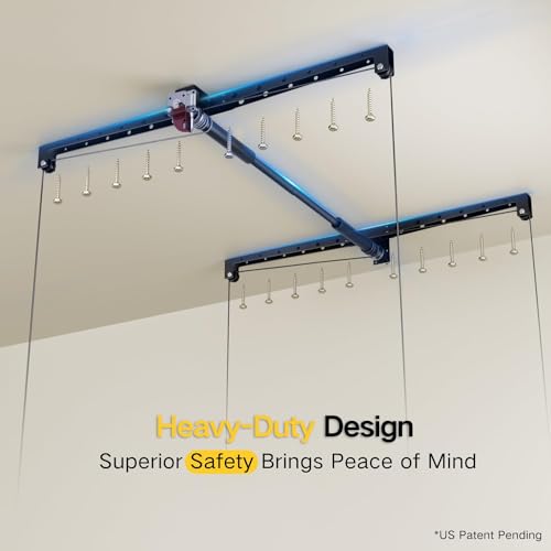 Overhead Garage Storage Rack, 4x4 Ft Garage Ceiling Storage Lift, Heavy-duty Ceiling Mounted Garage Storage Lift System for Garage Organization, 250lbs Weight Capacity, Brushed Black