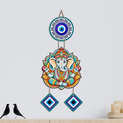 Image of Artvibes Shri Ganesh Evil Eye Protection Wall Hanging for Home Entrance | Nazar Battu MDF Wall Decor | Positive Energy Vastu Art for Living Room | Hallway | Office & Balcony | Gift Item (WH 8555N)