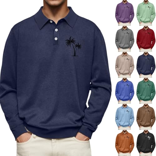 Polo homme imprimé cocotier manches longues haut golf ample chemisier affaires