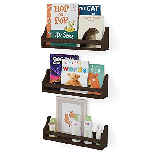 Image of brightmaison Angel 20" Floating Shelves for Wall Decor, Toy Storage Shelf & Kids Bookshelf for Wall Nursery Book Shelves Wood Wall Shelves for Home Decor Set of 3 Brown