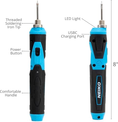 NEIKO 40421A Wireless Soldering Kit, Mini USB Rechargeable Solder Iron Pen, Rapid Heat 356-750°F (180-400°C) Electrical Soldering Kit, LED, 4V Lithium-Ion Battery, Cordless Soldering Iron Kit by NEIKO - Image 2