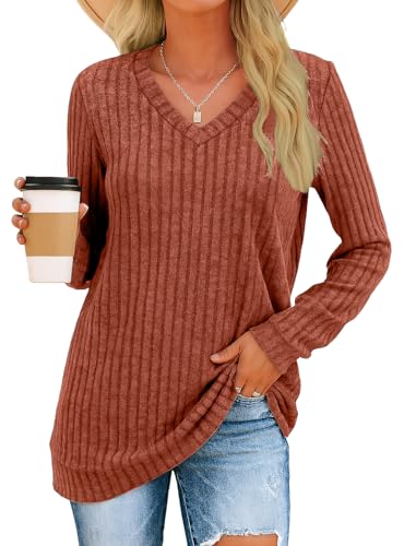 NORACORA V Neck Long Sleeve Shirts for Women Casual Fall Fashiion Tops Lightweight Tunic Sweaters Trendy 20252