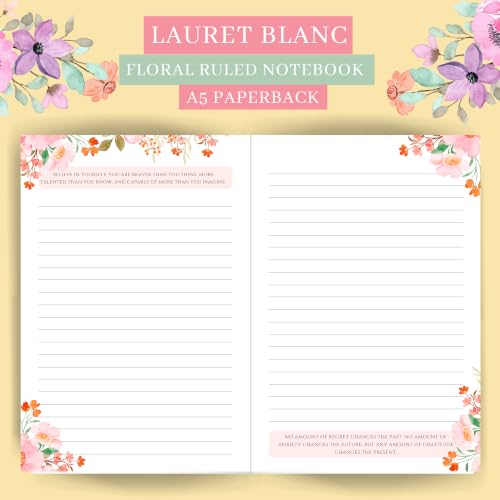Image of LAURET BLANC Floral Notebook Journal - A5 Size, 144 Ruled Pages, 90 GSM, Paperback (Be The Energy You Want To Attract.)