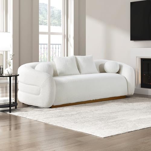 Image of Lexicon Sofa Couch Cloud Sofa with 4 Accent Pillows, Sherpa Sofa Couches for Living Room /Waiting Room /Office /Apartment, 92.5 inch Sofa, White