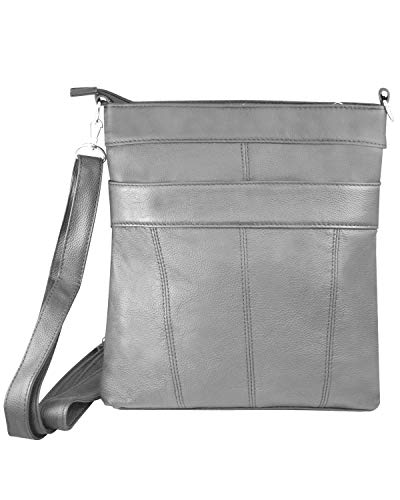 Roma Leathers Multi Pocket Body Purse - Deep Main Compartment, Adjustable Shoulder Strap - Gray2