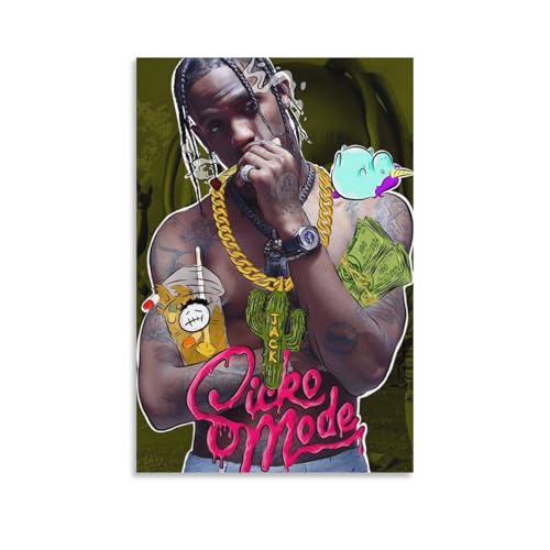 Travis Scott �g�����B�X�E�X�R�b�g �L���ȉ̎� �|�X�^�[ (20) �o�X���[�� �x�b�h���[�� ���r���O���� �L�����o�X �E�H�[���A�[�g �v�����g24x36inch(60x90cm)