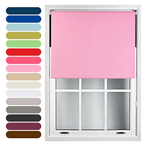 FURNISHED Roller Blinds Thermal Blackout Roller Blind - Trimmable Insulated UV Protection Child Safe Easy Fit Home Office Window Blinds, Pink, 60cm x 165cm