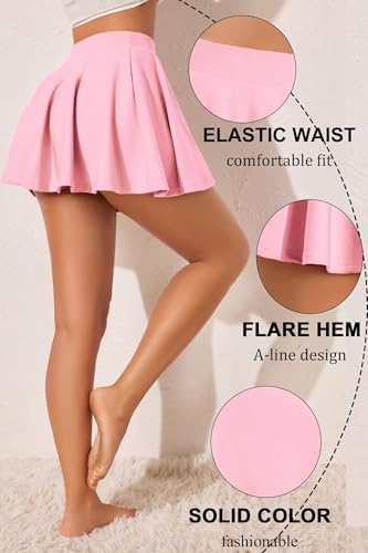 Avidlove Damen Mini Rock Basic Solid Skater Rock Sexy Miniröcke Kurze Vielseitige A-Linie Sommer Tennisrock Hohe Taille Dehnbaren Tanzrock Rosa L