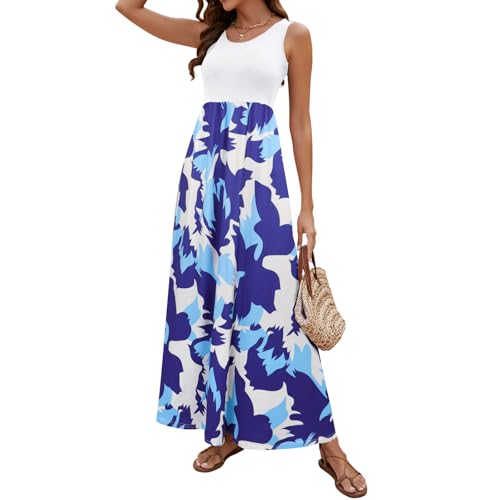 Image of Sherosa Women Boho Chevron Striped Floral Printed Summer Sleeveless Tank Long Maxi Party Dress