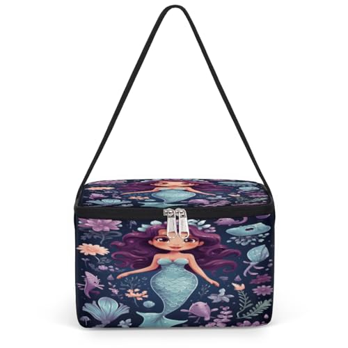 GzLeyigou Ocean Mermaid Lunch Bags for Women Men 9 Cans, Hot & Cold Food Delivery Bag Insulated Grocery Bag Insulated Lunch Box Mermaid Coral Cooler Bag for Office Work Picnic Beach