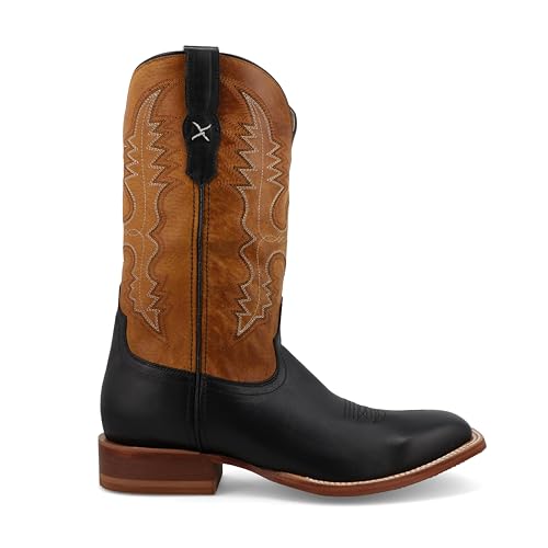 Twisted X Men's 12" Rancher, Wide Square Toe with CellSole, Black & Pumpkin, 9.5 D4