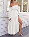ZESICA Women's 2025 Boho Sexy Off Shoulder Long Sleeve Smocked High Waist Side Split Flowy A Line Tiered Long Maxi Dress,White,X-Large