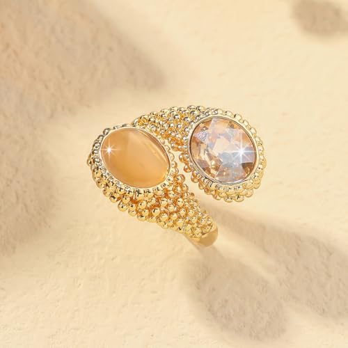 Double CZ Teardrop Open Wrap Ring for Women Gold Plated Fashion Crystal Chunky Band Finger Stacking Rings Adjustable Lightweight Comfort Fit Engagement Wedding Jewelry4