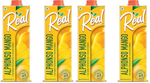 Image of Real Alphonso Mango Fruit Juice - 2L (1L x 2) | Rich in Vitamin C | No Added Preservatives | No Artificial Flavours | Goodness of Best Fruits | Tasty, Refreshing & Energising (Pack of 2)