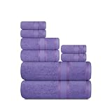 Casa Lino Bath Towel Set of 8 (2 Bath Towels, 4 Wash Cloths & 2 Hand Towels for Bathroom) - 100% Cotton - Highly Absorbent & Quick Dry - Guest Room Essentials for Bathroom Set - (Purple)