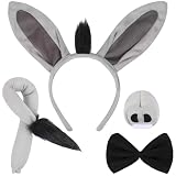 AYNKH 4 Pièces Costume de Âne, Bandeau Oreilles D'âne Avec Queue Nez et Nœud Papillon,Âne Costume Animaux Deguisement Animaux Enfants Adultes pour Cosplay Halloween Carnaval Thème Fête