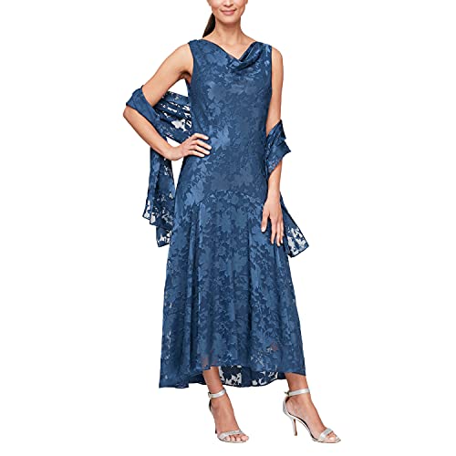 Image of Alex Evenings Women's Formal Sleeveless Cowl Neck Floral Print Gown with Shawl, Wedding Guest, Mother of The Bride Dress