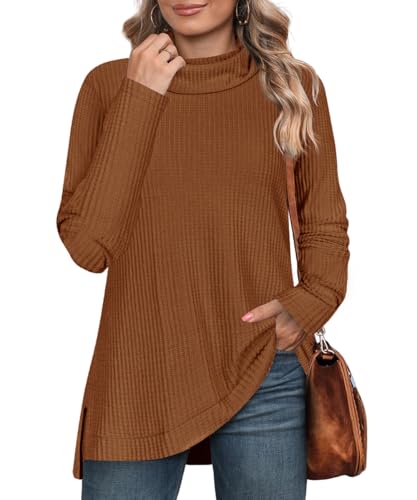 RITERA Pull gaufré grande taille pour femme - Manches longues - Col roulé - Tunique en tricot - Pull décontracté surdimensionné - Blouses d'automne,...