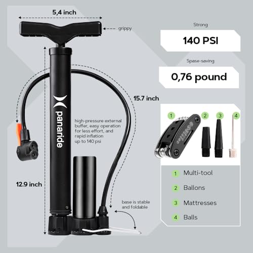 Advanced Bike Pump Set, High-Pressure Floor Pump with Presta and Schrader Valves, Handheld Bicycle Tire Inflator with Tool Kit, Perfect for Road Bikes, Mountain Bikes, and Balls