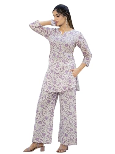 Image of Pinkmint Printed Pure Cotton A Line Co Ord Set for Women l Stylish 3 /4 Sleeve with Side Pocket l Two Piece Summer Set