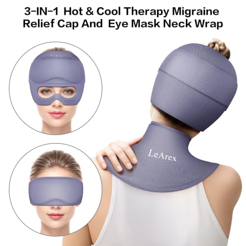 Image of 3 in 1 Migraine Relief Cap Neck Ice Pack Wrap Gel and Ice Eye Masks, Detachable Ice Caps with Eyes Masks, Hot and Cold Therapy for Relief of Headaches, Stiff Neck and Eye Fatigue (Light Grey)