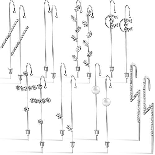 16 Pieces Ear Cuff Crawler Hook Earrings Set Pierced Earrings Assorted Ear Climber Crawler Hook Earrings For Women (Silver) #TOP22