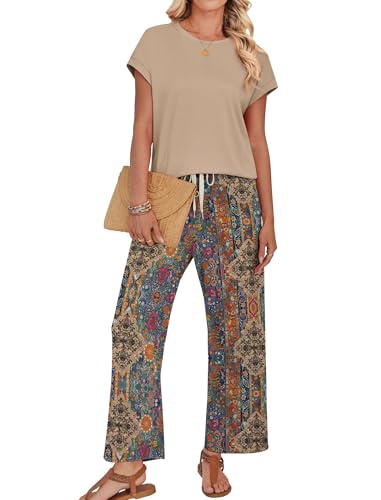 Image of WIHOLL Two Piece Sets for Women Summer Spring Outfits Lounge Sets Beach Vacation Clothes Airport Travel Matching Clothing