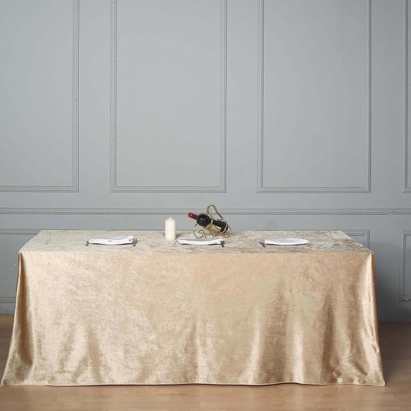 Tableclothsfactory 90 x 156 Inch Champagne Rectangle Tablecloth - Premium Velvet Table Cloth for Wedding, Party, Banquet, and Events