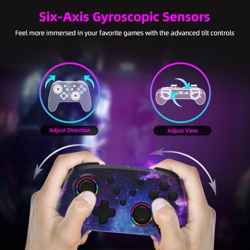 Image of NexiGo Wireless Controller (No Deadzone) for Switch 2 and Switch, Bluetooth Controllers for Nintendo Switch with Vibration, Motion, Turbo and LED Light (Cosmic Nebula)