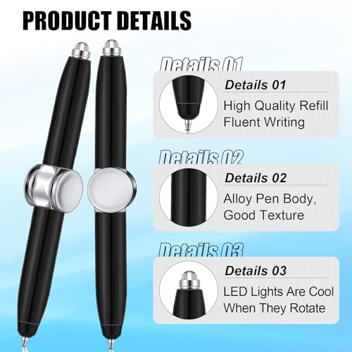 TaimeiMao 2 Stück Fidget Pen Mit Nachfüllung & LED-Licht, Spinning Pen Mit Kugelschreiber und Stressabbau-Funktion für Kinder und Erwachsene (2 Schwarz)