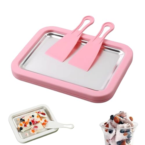 Rolled Ice Cream Maker, At-Home Rolled Ice Cream Machine with Instant Freeze Tray & 2 Scrapers,DIY Fun Family Activity Instant Ice Cream Maker for Yogurt, Sorbet (Pink)