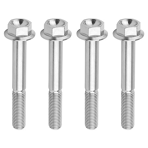 Image of Ti Screws M10 x 20 25 30 35 40 45 50 55 60 65 70 75 80 90 100mm 1.25 Pitch Titanium Flange Hex Bolt Pack of 4 (Silver, M10x80mm)