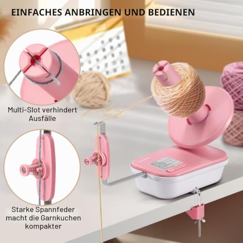 Elektrischer Wollwickler mit hoher Geschwindigkeit, 3 einstellbaren Gängen, 4-10 oz Kapazität, rosa – Bild 6