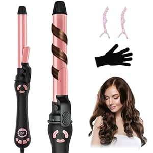 Rotating Curling Iron - 1 Inch Automatic Curling Iron for Long-Lasting Waves, Dual Voltage, Rose Gold