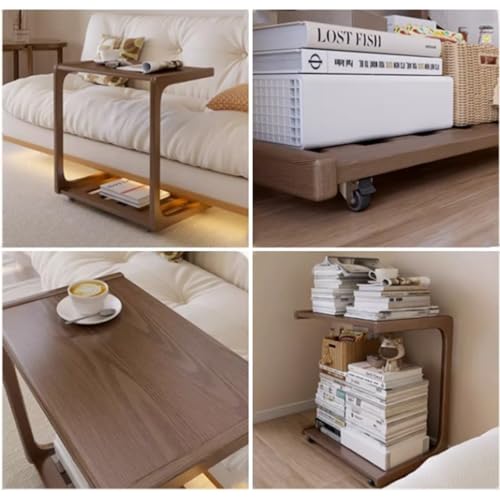 Mesa auxiliar rectangular de 2 niveles nogal mini mesa de centro para aperitivos y sofá 6