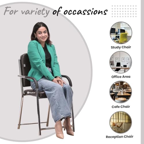 Image of Office Chair Visitor Chair with arm Rest with Steel Frame and Cushioned seat Back, Chair Without Wheels Holds up to 110 kg Heavy Design (3, Coffee, Standard)